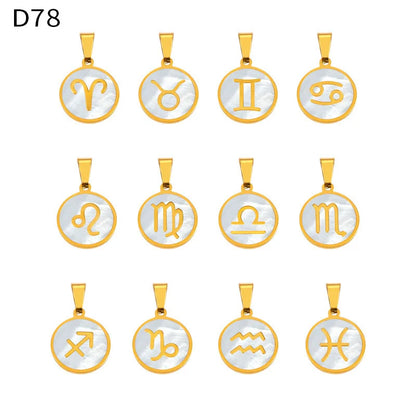 Zodiac Sign 12 Constellat White Shell Charm Pendant for Women Charm Jewelry DIY Wholesale