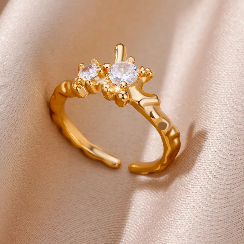 Stainless Steel Zircon Geometric Rings For Women Luxury Evil Eye Color Adjustable Trendy Wedding Aesthetic Jewerly Gift