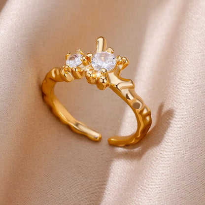 Stainless Steel Zircon Geometric Rings For Women Luxury Evil Eye Color Adjustable Trendy Wedding Aesthetic Jewerly Gift