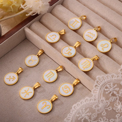Zodiac Sign 12 Constellat White Shell Charm Pendant for Women Charm Jewelry DIY Wholesale