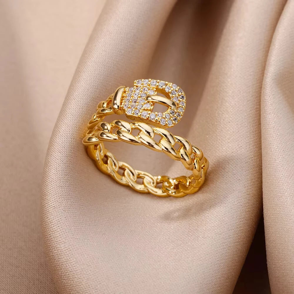 Stainless Steel Zircon Geometric Rings For Women Luxury Evil Eye Color Adjustable Trendy Wedding Aesthetic Jewerly Gift