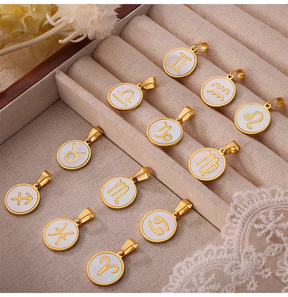 Zodiac Sign 12 Constellat White Shell Charm Pendant for Women Charm Jewelry DIY Wholesale