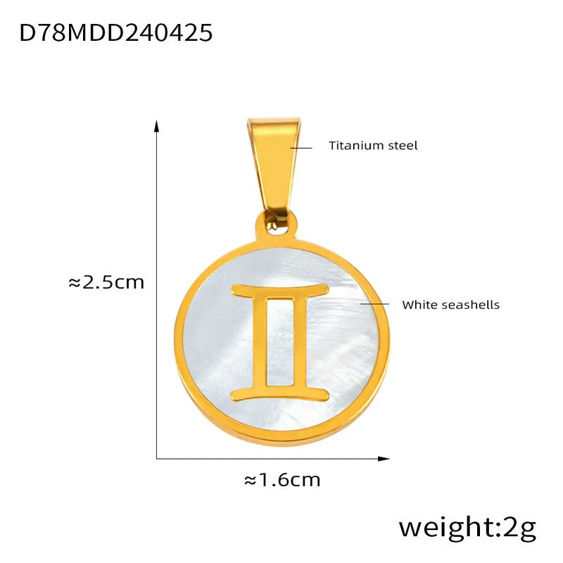 Zodiac Sign 12 Constellat White Shell Charm Pendant for Women Charm Jewelry DIY Wholesale