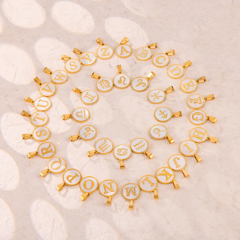 Zodiac Sign 12 Constellat White Shell Charm Pendant for Women Charm Jewelry DIY Wholesale