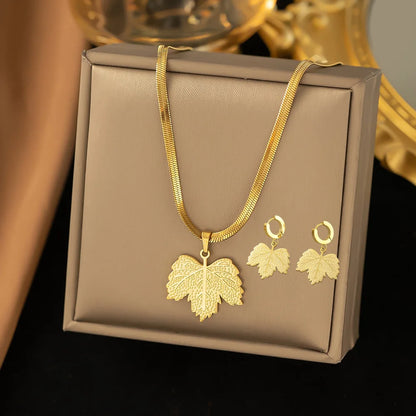 Fashion Four-leaf Clover Stainless Steel Earrings Necklace Set For Women Turkish Blue Eyes Drop Pendant Daywear Jewelry