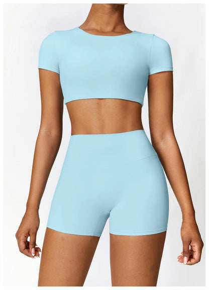 2PCS Yoga Set Women Gym Clothing Fitness Workout Set Sportswear Long Sleeve Crop Top High Waist Leggings Sports Suits