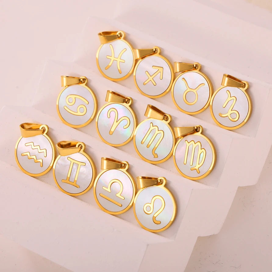 Zodiac Sign 12 Constellat White Shell Charm Pendant for Women Charm Jewelry DIY Wholesale