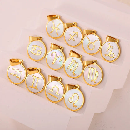 Zodiac Sign 12 Constellat White Shell Charm Pendant for Women Charm Jewelry DIY Wholesale