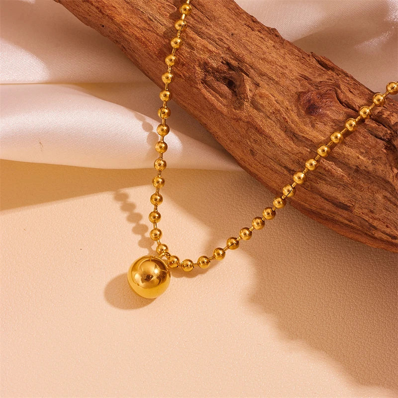 EILIECK New Fashion Stainless Steel Metal Bead Ball Bracelet Earrings For Women Trendy Waterproof Jewelry Set Gift