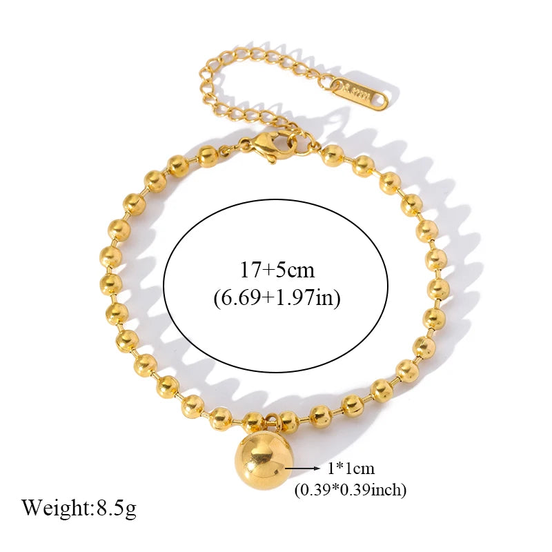 EILIECK New Fashion Stainless Steel Metal Bead Ball Bracelet Earrings For Women Trendy Waterproof Jewelry Set Gift