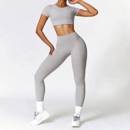 2PCS Yoga Set Women Gym Clothing Fitness Workout Set Sportswear Long Sleeve Crop Top High Waist Leggings Sports Suits