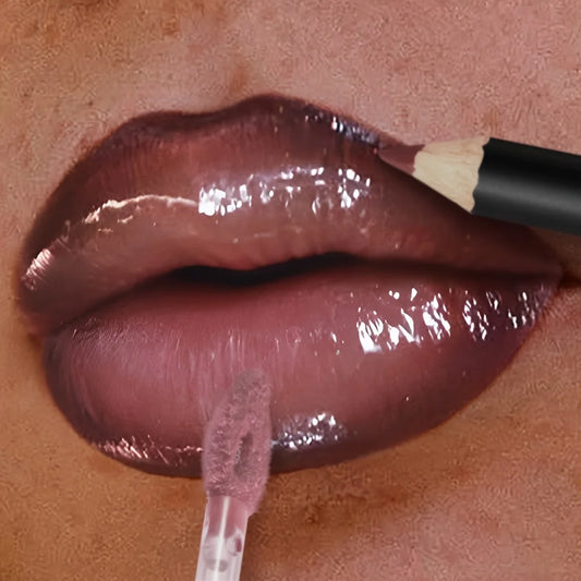 3PCS Shimmer  Lip Gloss - Lip Liner and Lip Mud and Oil, Non-Sticky,Glitter, Nourishing Glossy Moisturizing Lipstick